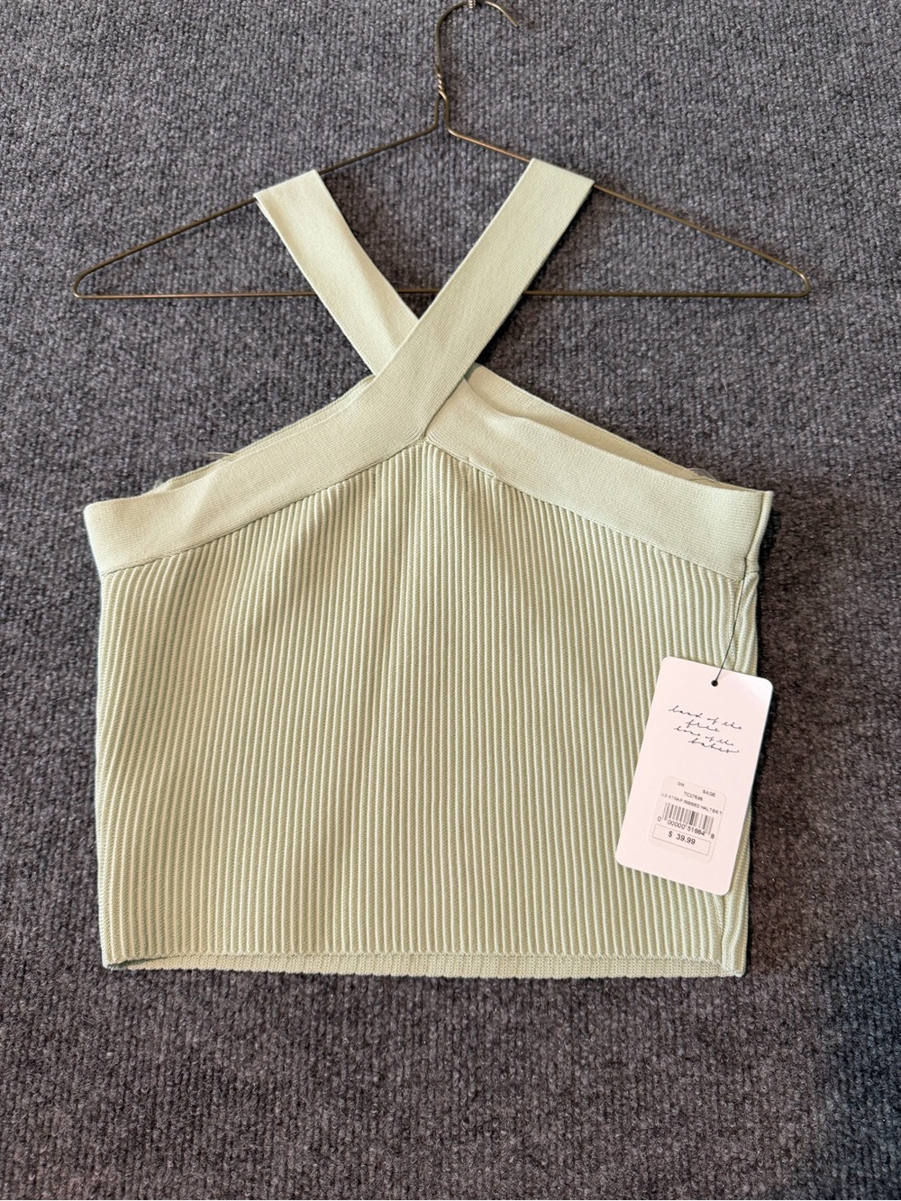Tic Toc Cross-Strap Ribbed Crop Top in Sage Green